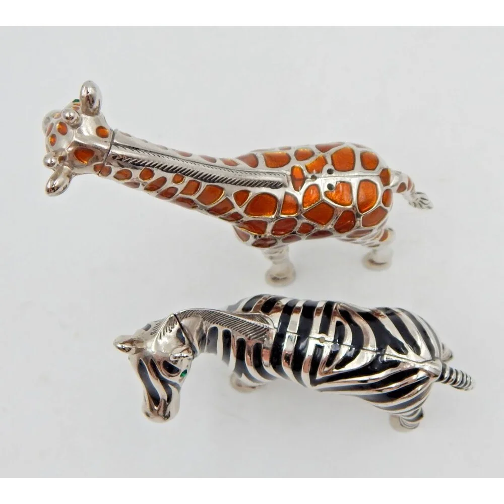 Godinger Silver Co. Enamel Giraffe Zebra Figural Salt Pepper Shakers